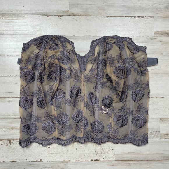 Victoria's Secret Rose Embroidered Bustier Lace Trimmed SZ 38DD C101741